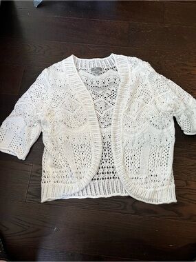 Open-Knit White Crochet Cardigan Sweater